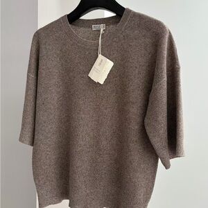 Brunello Cucinelli Heathered Brown Crewneck Knit Top